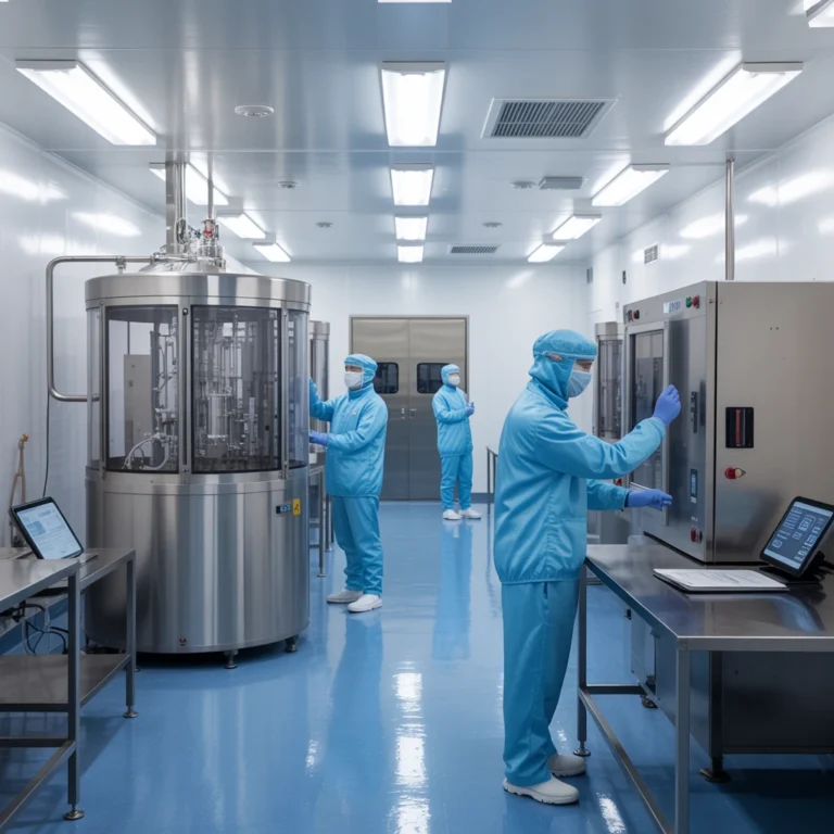 CDMO cleanroom for cell therapy with digital batch review and single-use systems