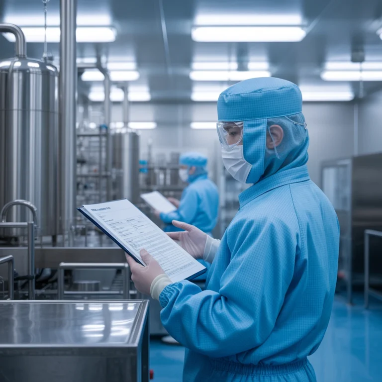 Pharmaceutical GMP manufacturing cleanroom with batch record documentation